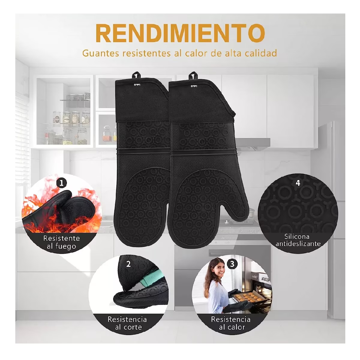Foto 3 pulgar | Guantes de Silicon para Cocina 6 Piezas Negro