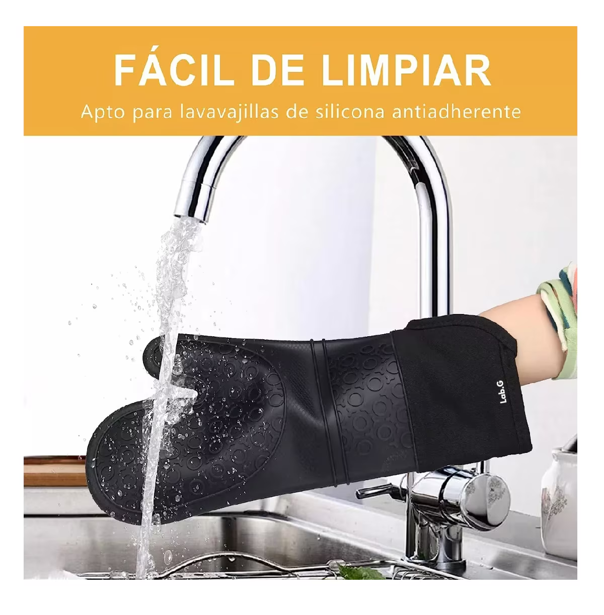 Foto 5 pulgar | Guantes de Silicon para Cocina 6 Piezas Negro