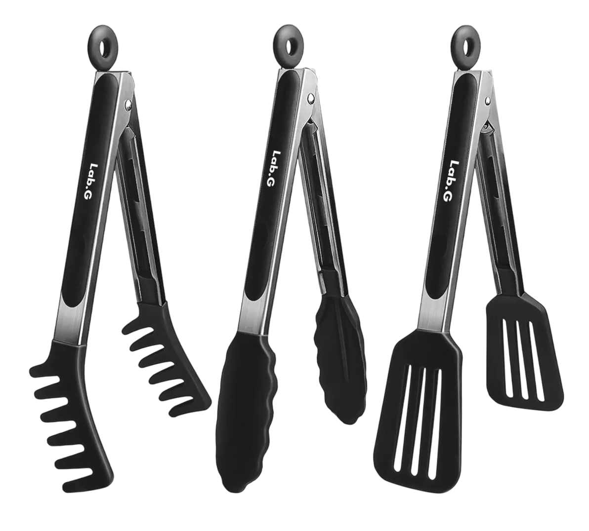 Pinzas De Acero Inoxidable Y Silicona Para Cocina, 3 Piezas Negro
