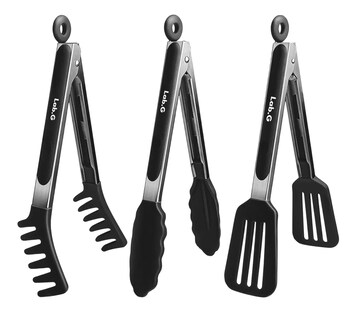 Foto 1 | Pinzas De Acero Inoxidable Y Silicona Para Cocina, 3 Piezas Negro