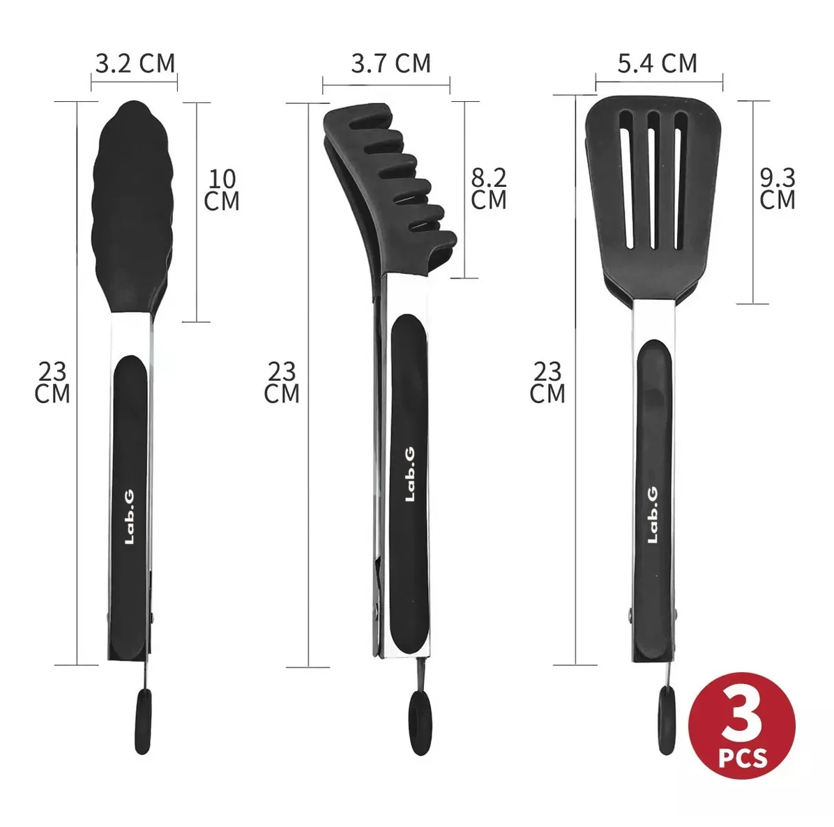 Foto 3 pulgar | Pinzas De Acero Inoxidable Y Silicona Para Cocina, 3 Piezas Negro