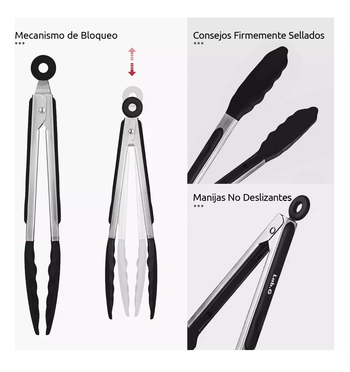 Foto 3 | Pinzas De Acero Inoxidable Y Silicona Para Cocina, 3 Piezas Negro