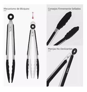Foto 3 | Pinzas De Acero Inoxidable Y Silicona Para Cocina, 3 Piezas Negro