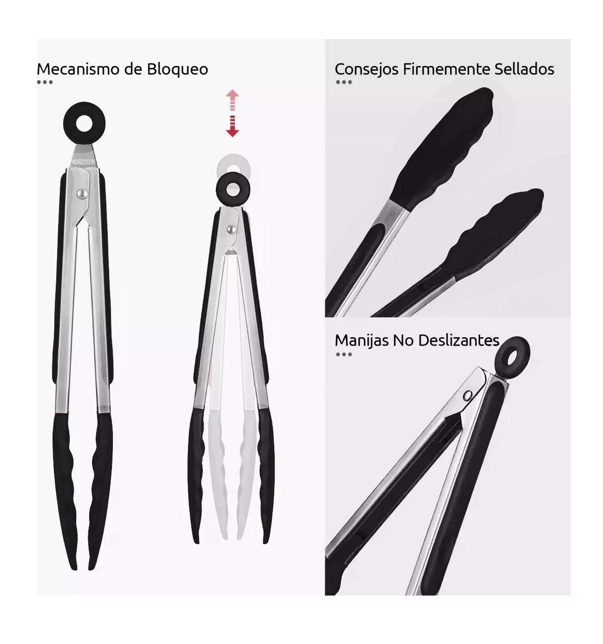 Foto 4 pulgar | Pinzas De Acero Inoxidable Y Silicona Para Cocina, Belug 3 Piezas Negro