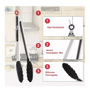 Foto 5 | Pinzas De Acero Inoxidable Y Silicona Para Cocina, Belug 3 Piezas Negro
