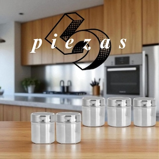 Foto 5 | Juego De 5 Esparcidores De Polvo De Acero Inoxidable Plateado