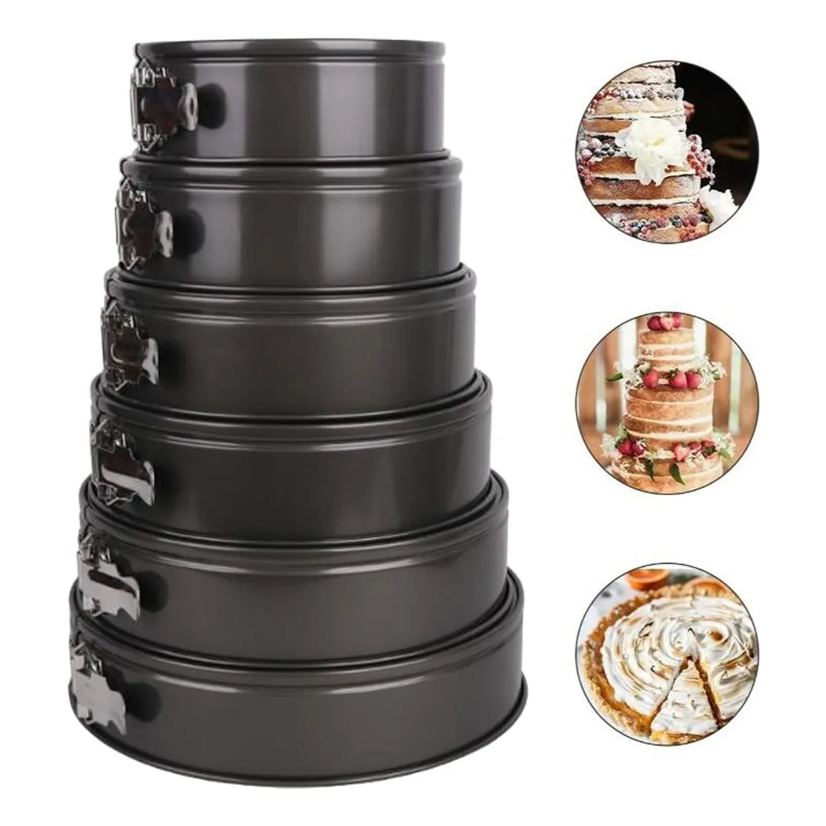 Foto 3 pulgar | Set 6 De Molde Redondo Pasteles Para Tartas  12/18/20/24/26/28cm Eo Safe Imports Esi-20602 Negro