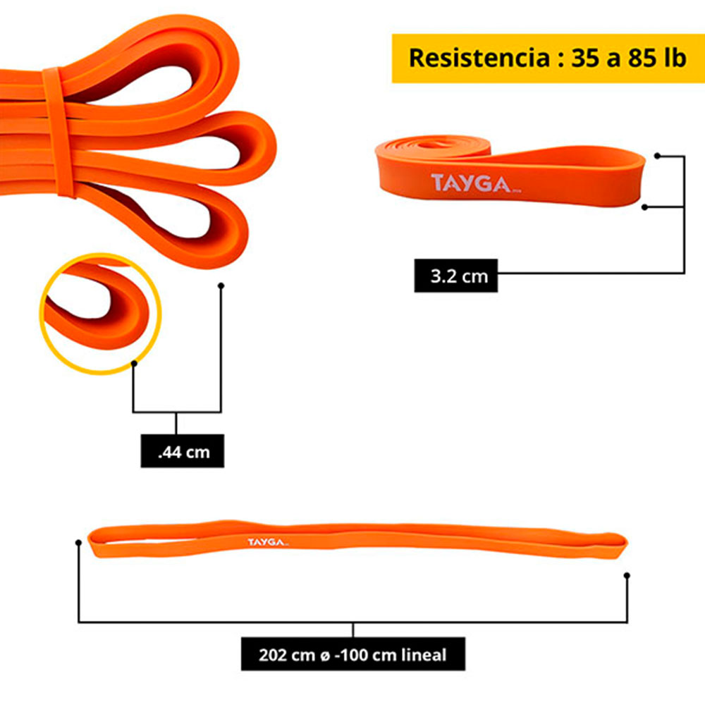 Foto 3 pulgar | Banda de Resistencia Larga 3.2mm Tayga color Anaranjado