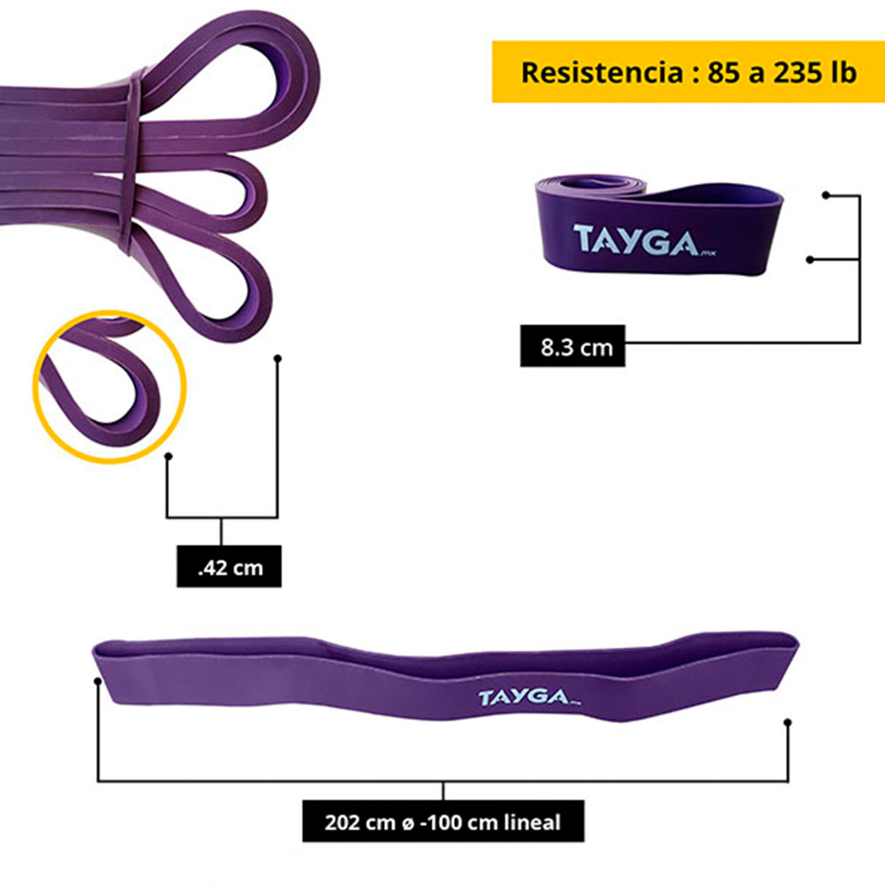 Foto 3 pulgar | Banda de Resistencia Larga 8.3 mm Tayga Morada