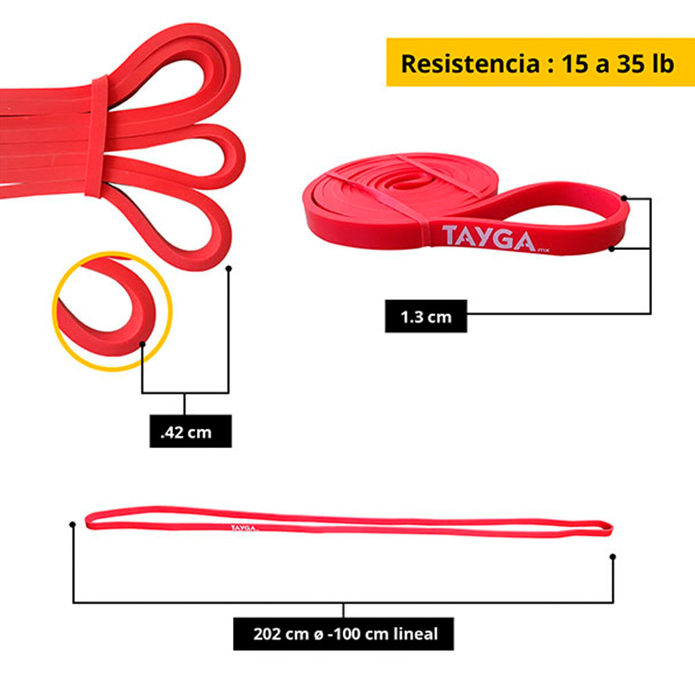 Foto 3 pulgar | Banda de Resistencia Larga 1.3mm Tayga color Rojo