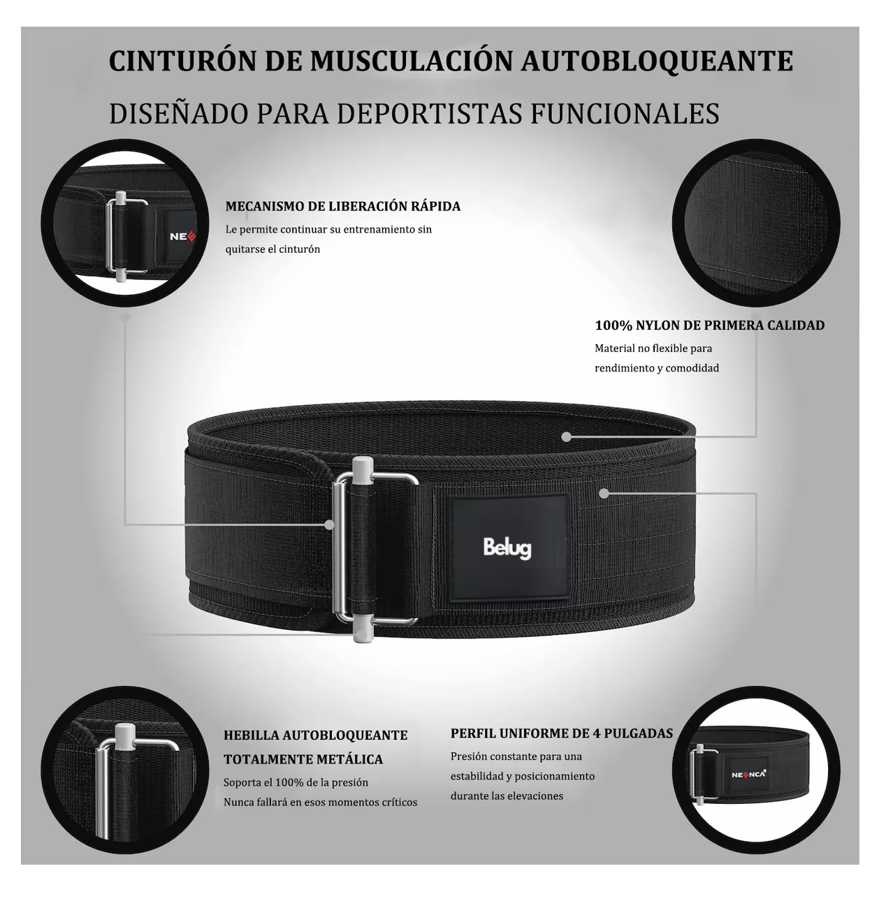 Foto 2 | Cinturón Belug Para Gym Crossfit Faja Piel Y Straps Talla M Negro