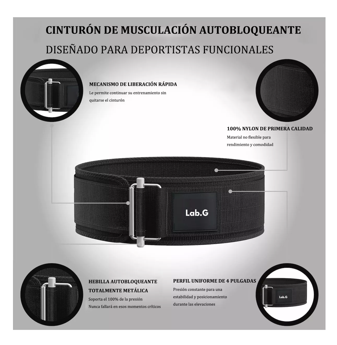 Foto 3 pulgar | Cinturon Para Gym Crossfit Faja Piel Y Straps Talla M Negro