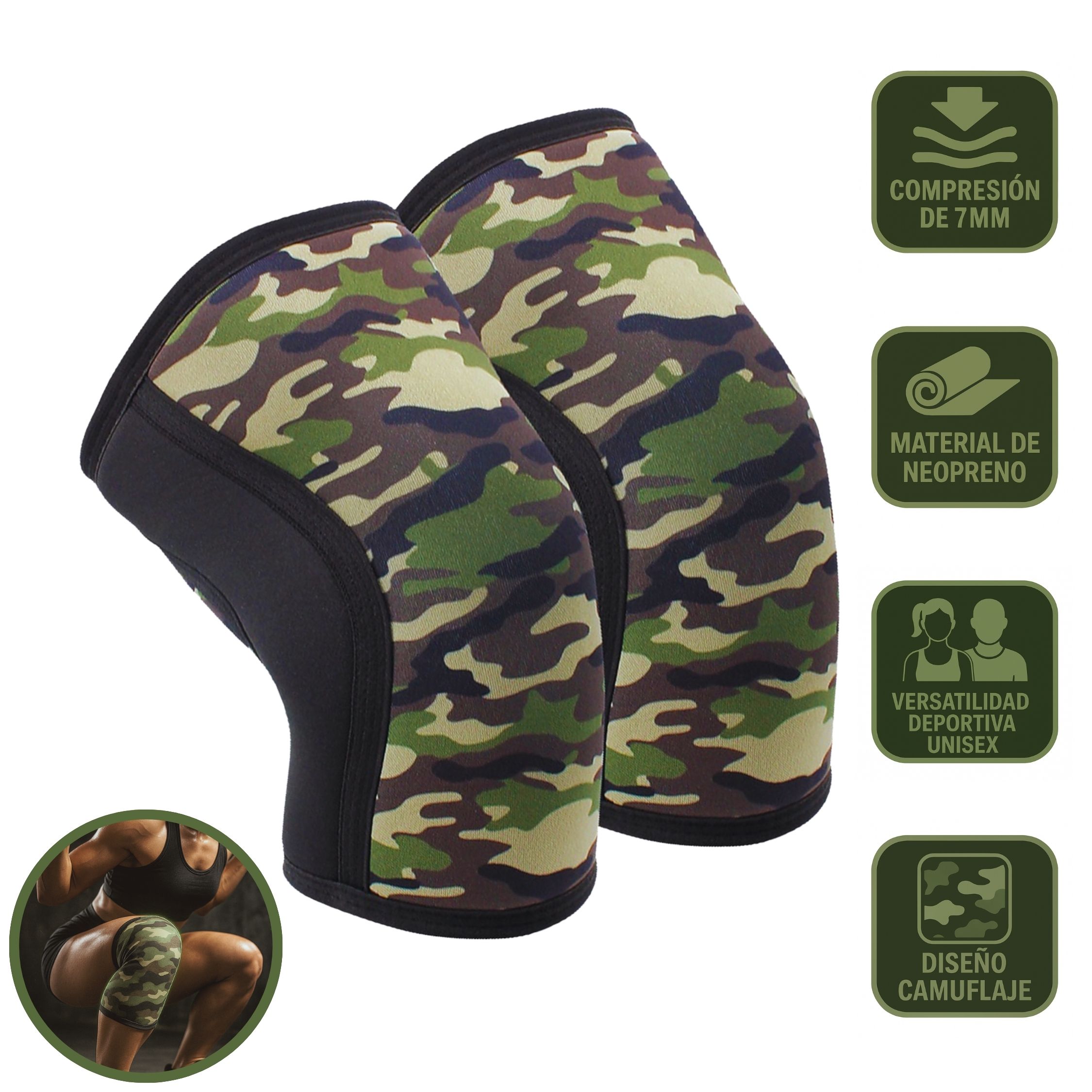 Foto 2 pulgar | Rodilleras Deportivas de Neopreno 7mm Talla L Unisex Color Camuflaje
