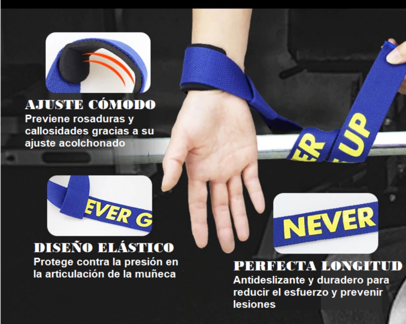 Foto 8 pulgar | Correas de Levantamiento Ocean Fitness Straps Azul Unitalla