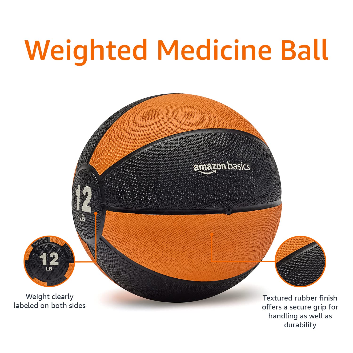 Foto 5 pulgar | Balón Medicinal Pesado Amazon Basics, 5,4 Kg, Naranja/negro - Venta Internacional.