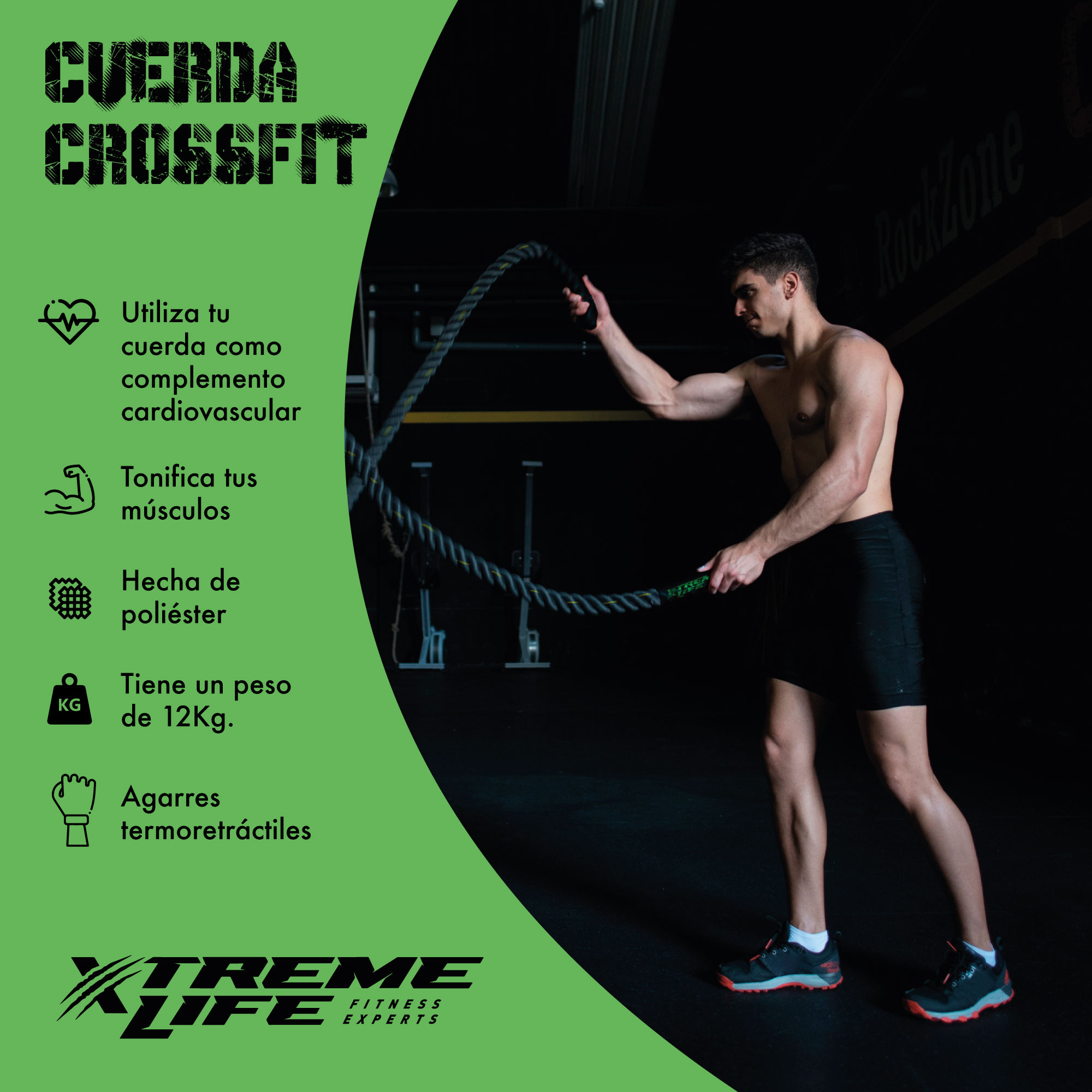 Foto 3 pulgar | Cuerda Crossfit Xtreme Life Battle Rope Cuerda Batalla 5cm x 10 m