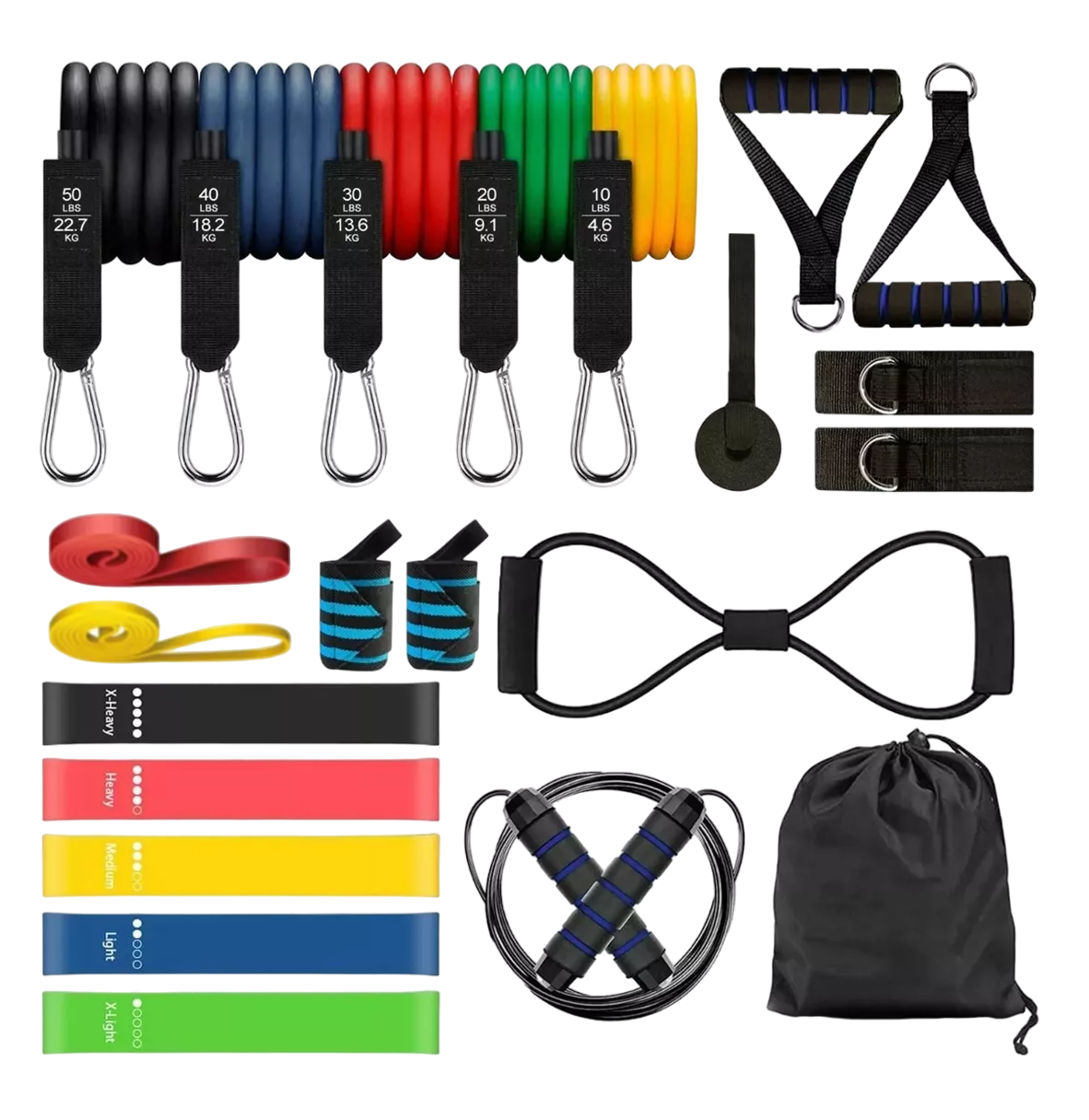 Kit de Banda de Resistencia Belug para Ejercicio Multicolores 23 Piezas 150 Lbs