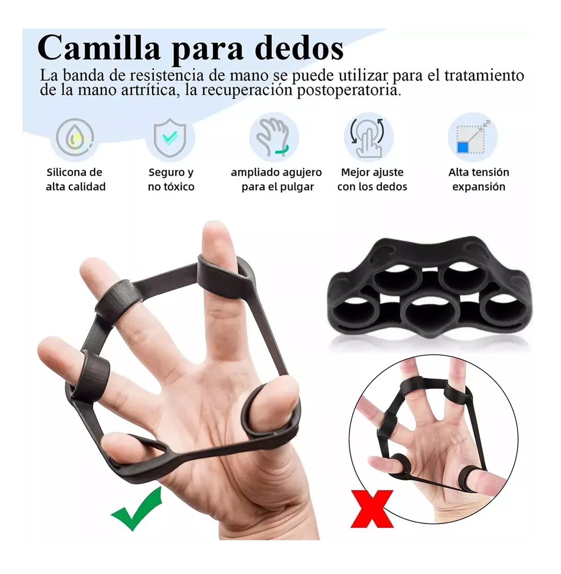 Foto 6 pulgar | Ejercitador De Dedo Fortalecedor Resistencia Mano Grip 6 Pzs, Negro