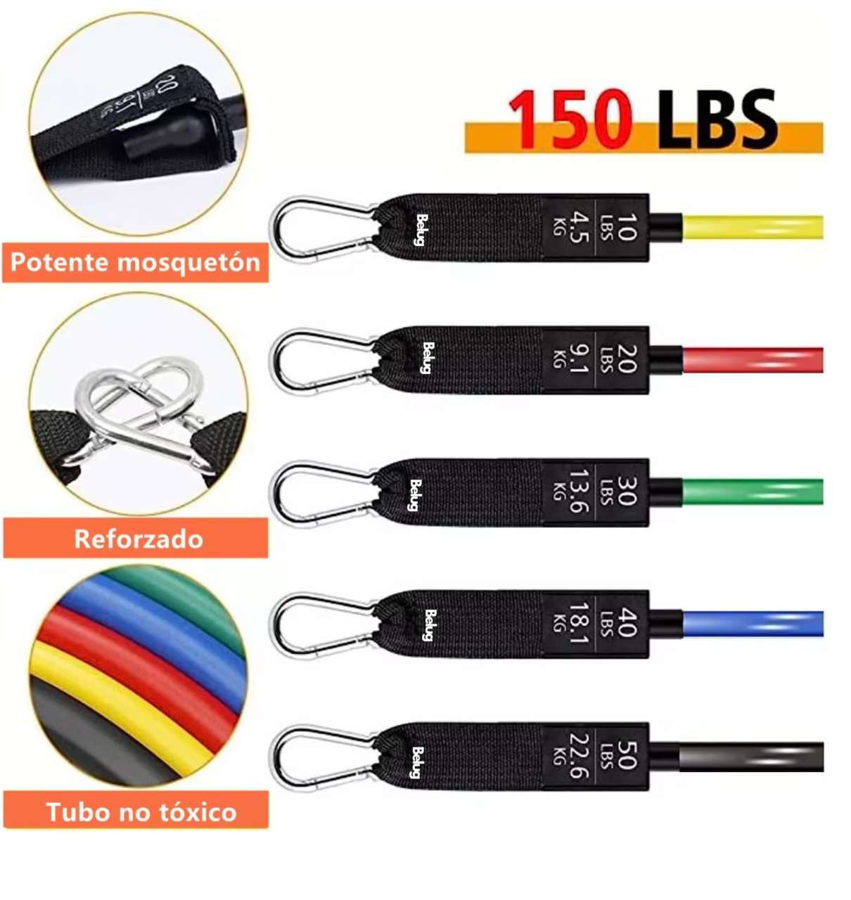 Foto 3 pulgar | Kit de Banda de Resistencia Ligas para Ejercicio 150lbs 23 piezas Belug