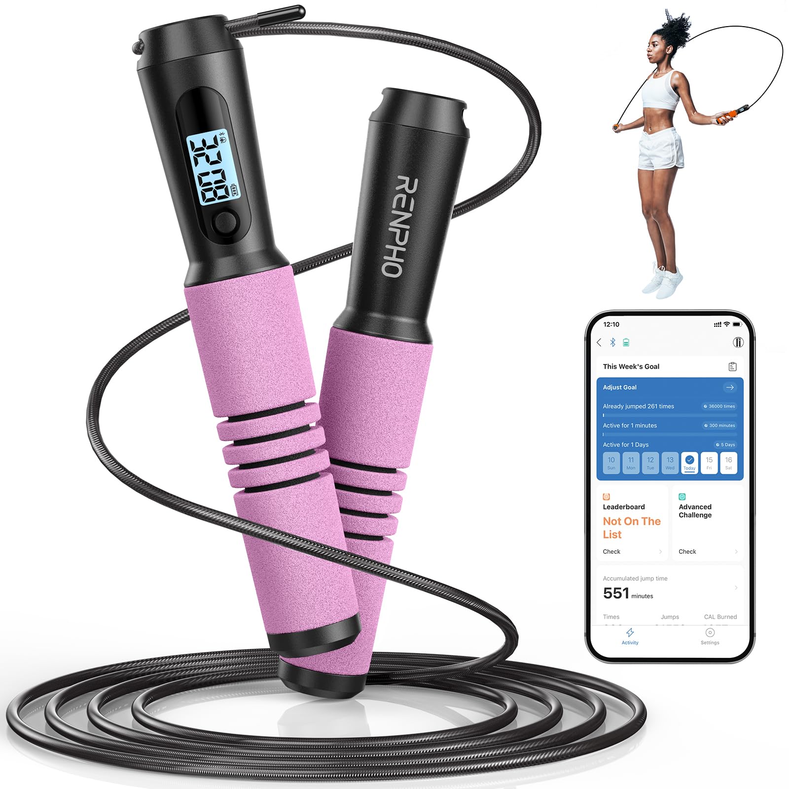 Foto 2 pulgar | Jump Rope Renpho Smart Jump Rope Con Contador Rosa - Venta Internacional.