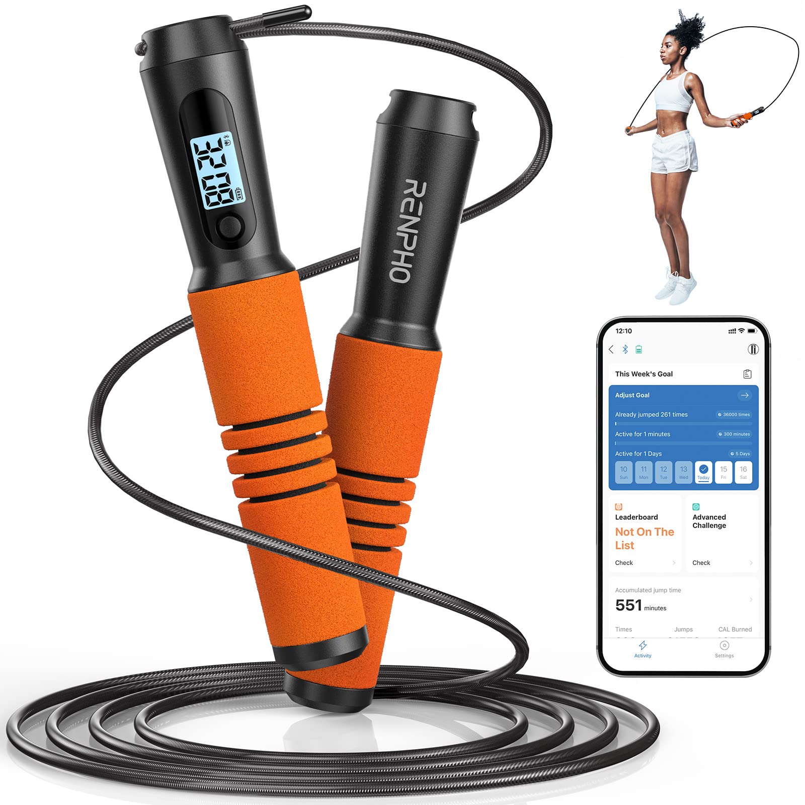 Foto 2 pulgar | Jump Rope Renpho Con Cuerda De Saltar Counter Fitness, Color Naranja - Venta Internacional.