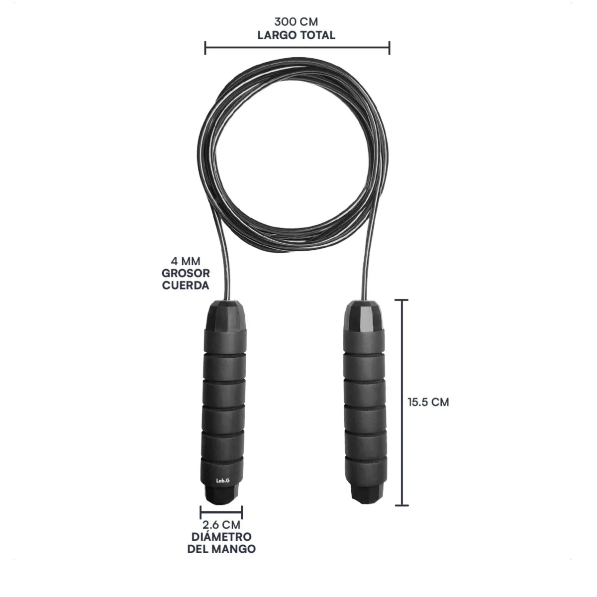 Foto 3 pulgar | Cuerda Para Saltar 300 Cm Con Mango Antideslizante Ajustable Lab.g Negro