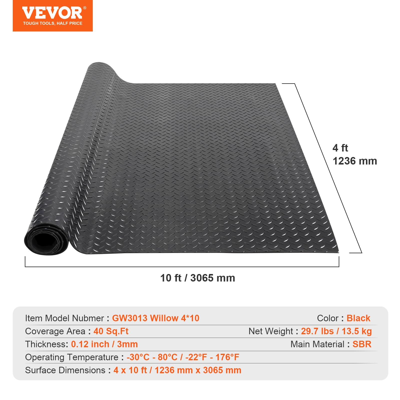 Foto 8 pulgar | Rollo De Caucho Para Pisos Vevor Con Placa De Diamante De 3 Mm X 1,2 M X 3 M - Venta Internacional.