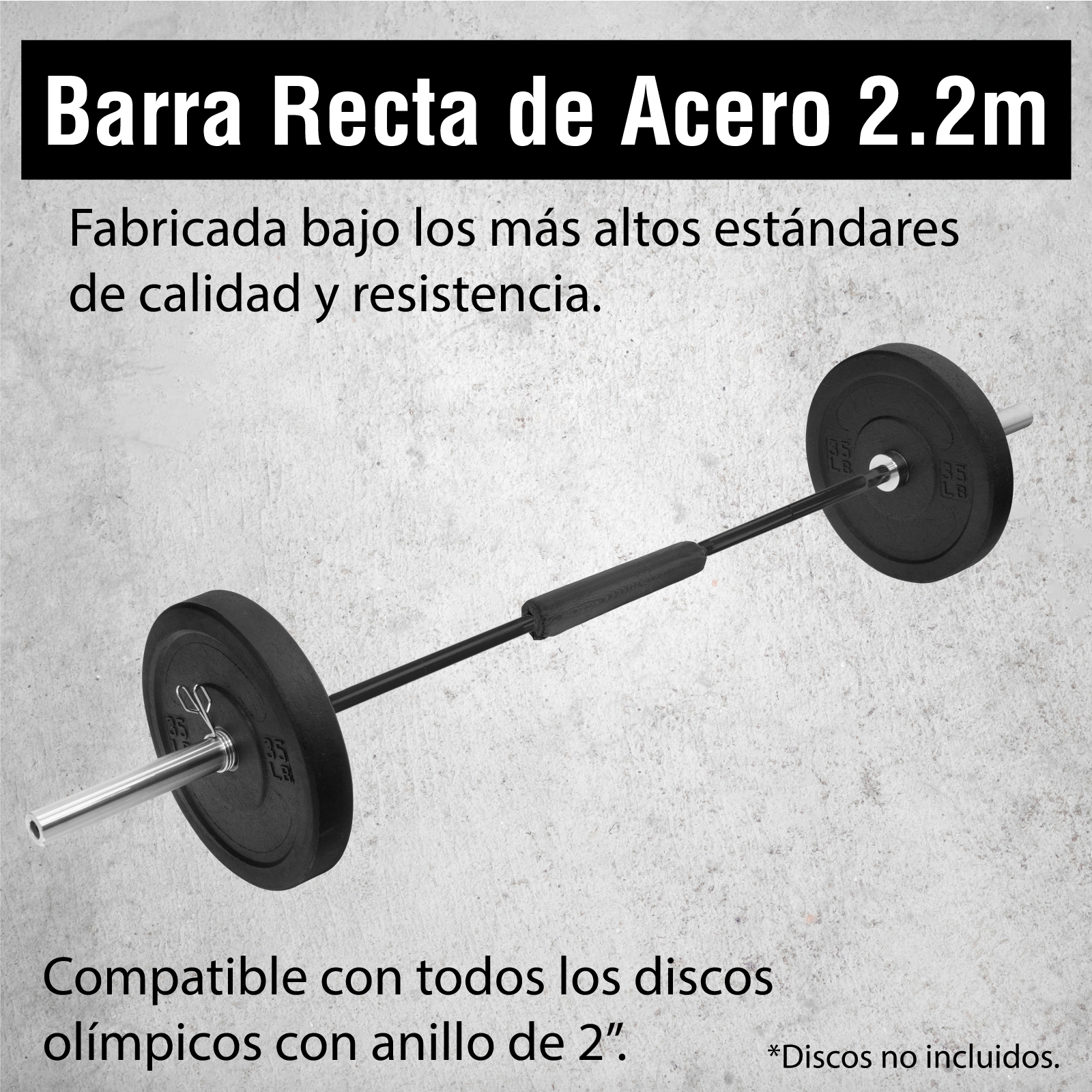 Foto 6 pulgar | Barra Recta Olímpica 2.20 M Altera Spartan Para Discos De 2'' Capacidad 600lbs C/almohadilla Multicolor