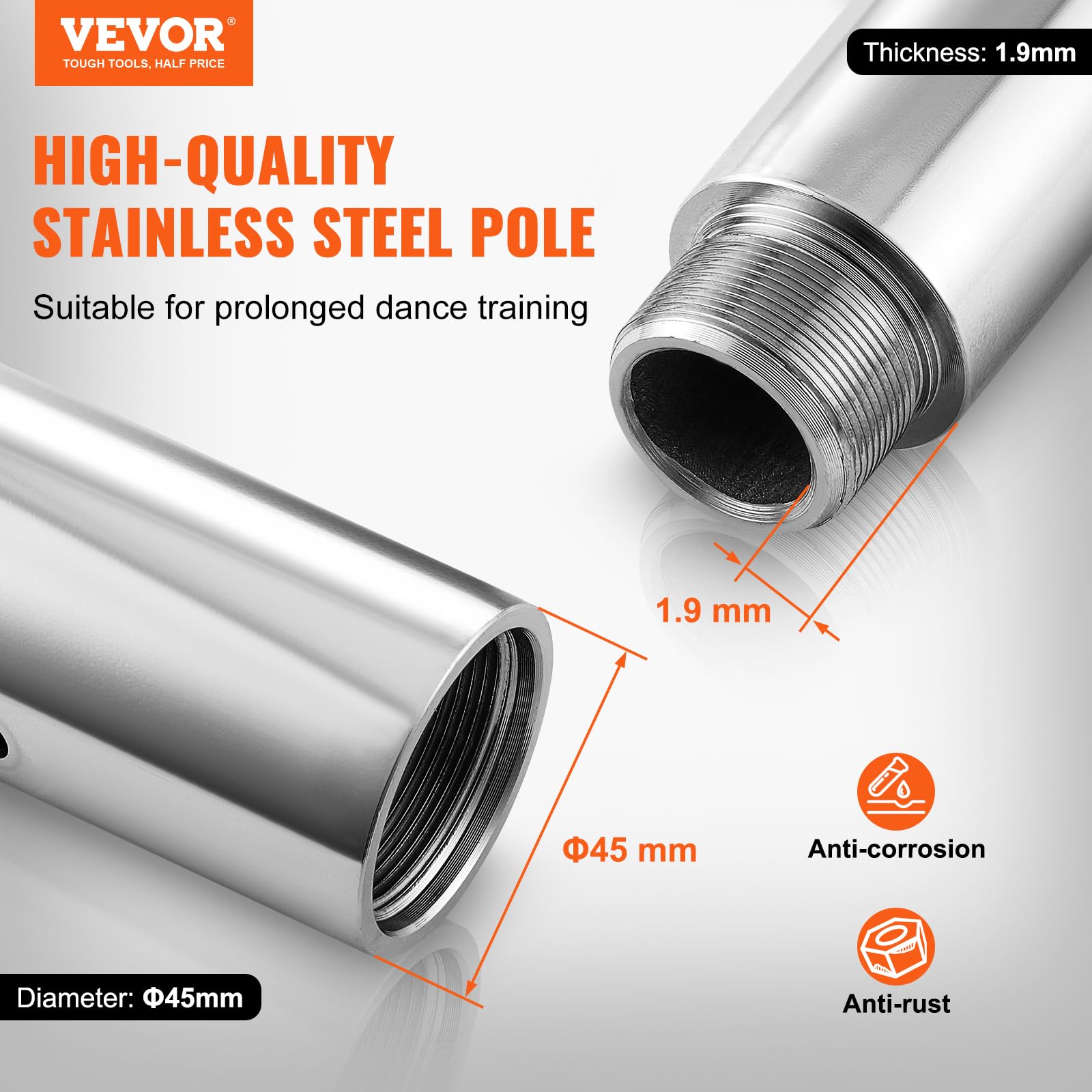 Foto 2 | Bastón De Baile Vevor Professional, Giratorio Y Estático, Acero De 45 Mm - Venta Internacional.