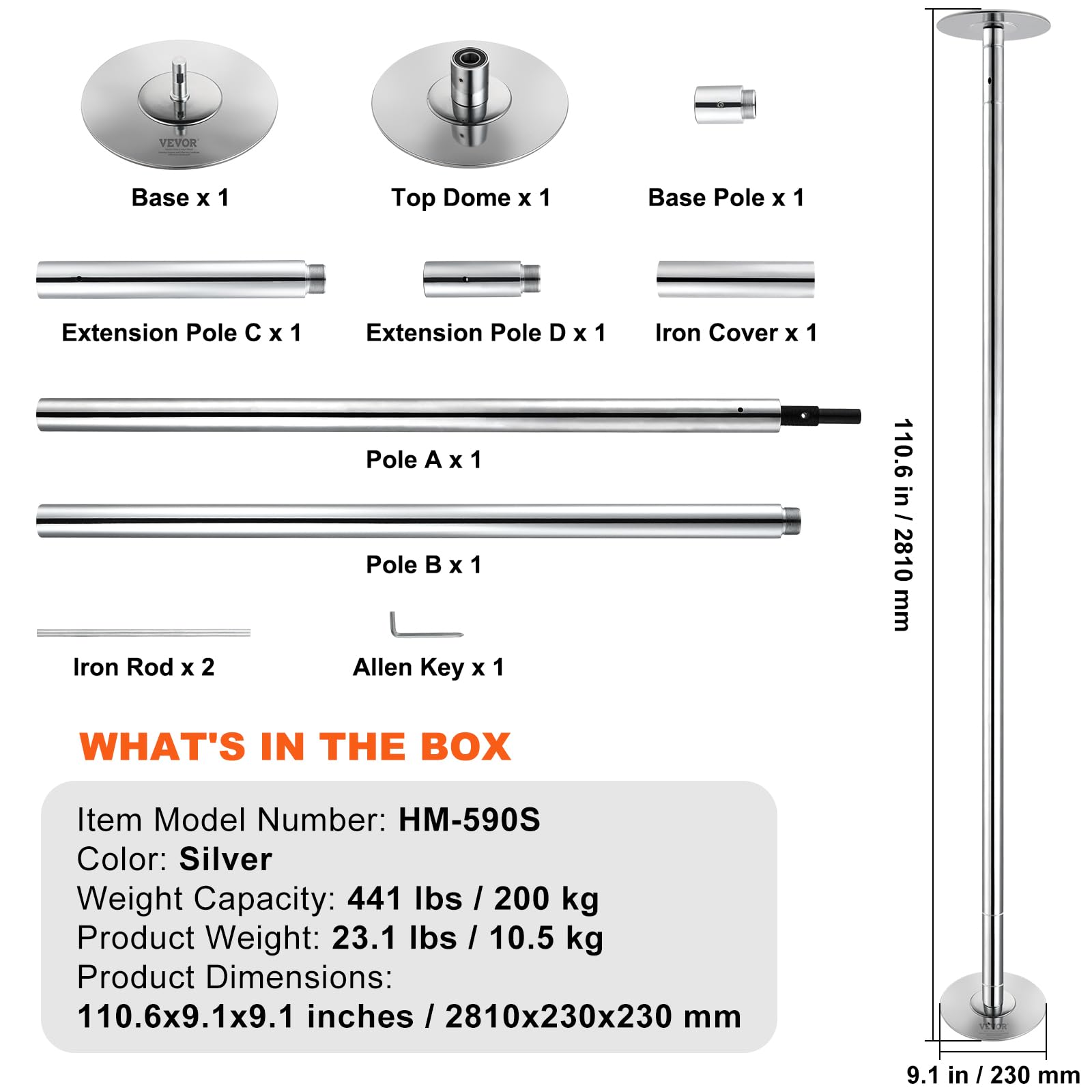 Foto 8 pulgar | Bastón De Baile Vevor Professional, Giratorio Y Estático, Acero De 45 Mm - Venta Internacional.