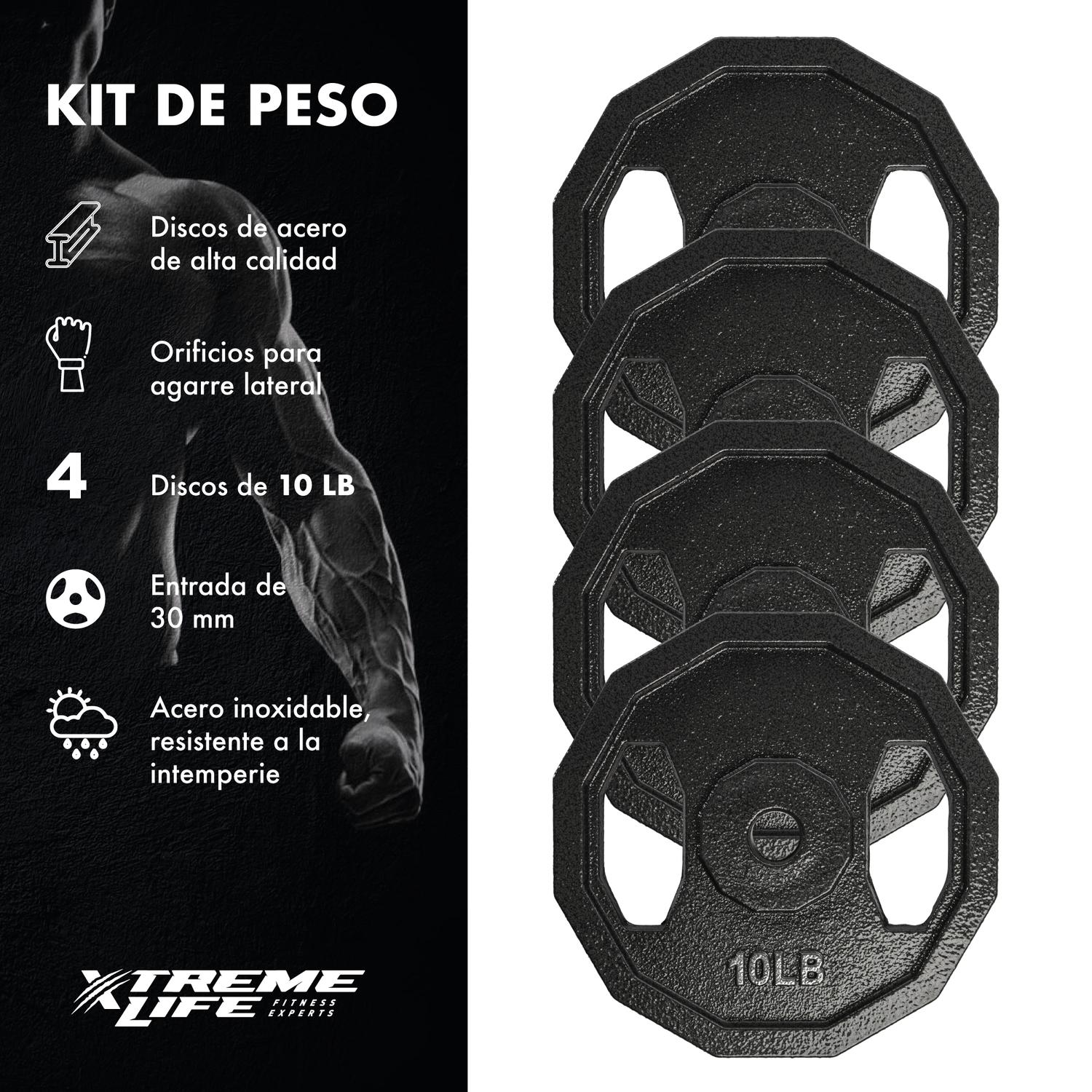 Foto 3 pulgar | Set de Discos de 40 Libras 4 Piezas 1 Pulgada Gimnasio Xtreme Life color Negro