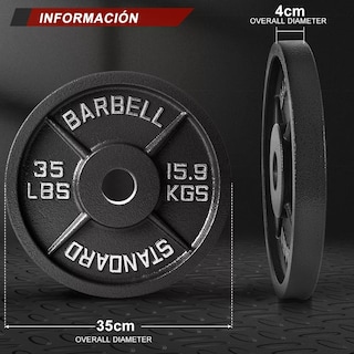 Foto 2 | Pesa Disco 35 lb Eo Safe Imports Esi-16013 Negro Aptas para Barras o Mancuernas