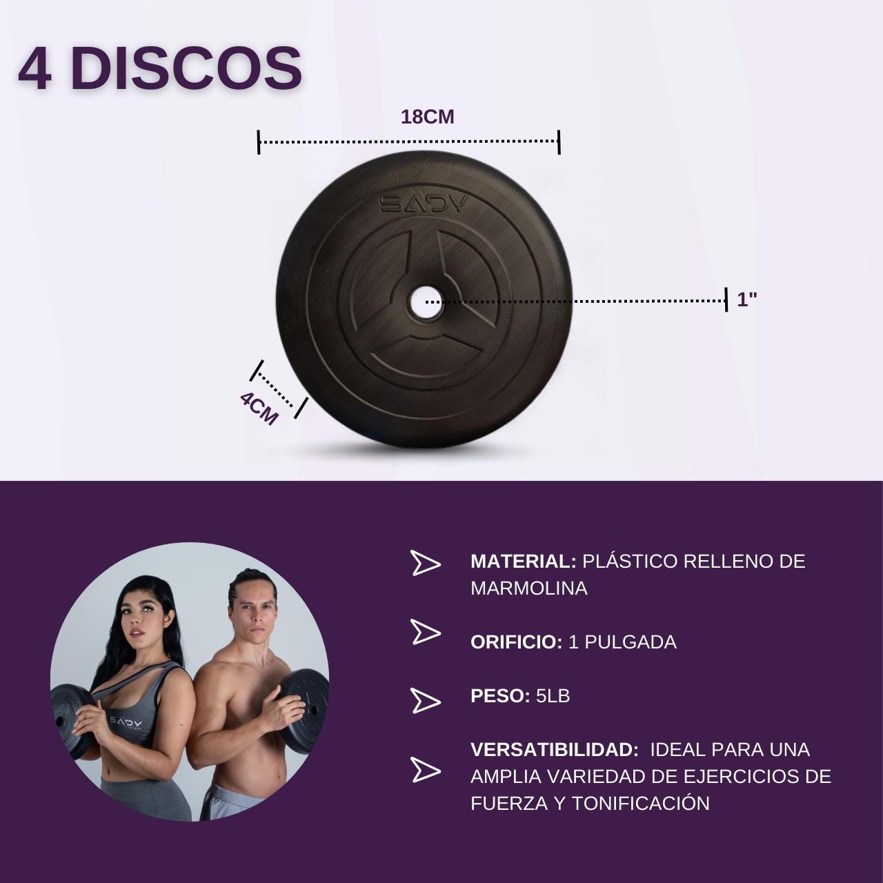 Foto 2 | Set De 4 Discos Estándar Para Barras, Para Pesas, 4 Discos De 5 Libras, Equipo De Gimnasio.