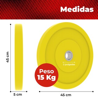 Foto 3 | Par De Discos Olímpicos X-rush 15 Kg Amarillo – Durabilidad Y Estabilidad, Ideales Para Entrenamiento De Fuerza.