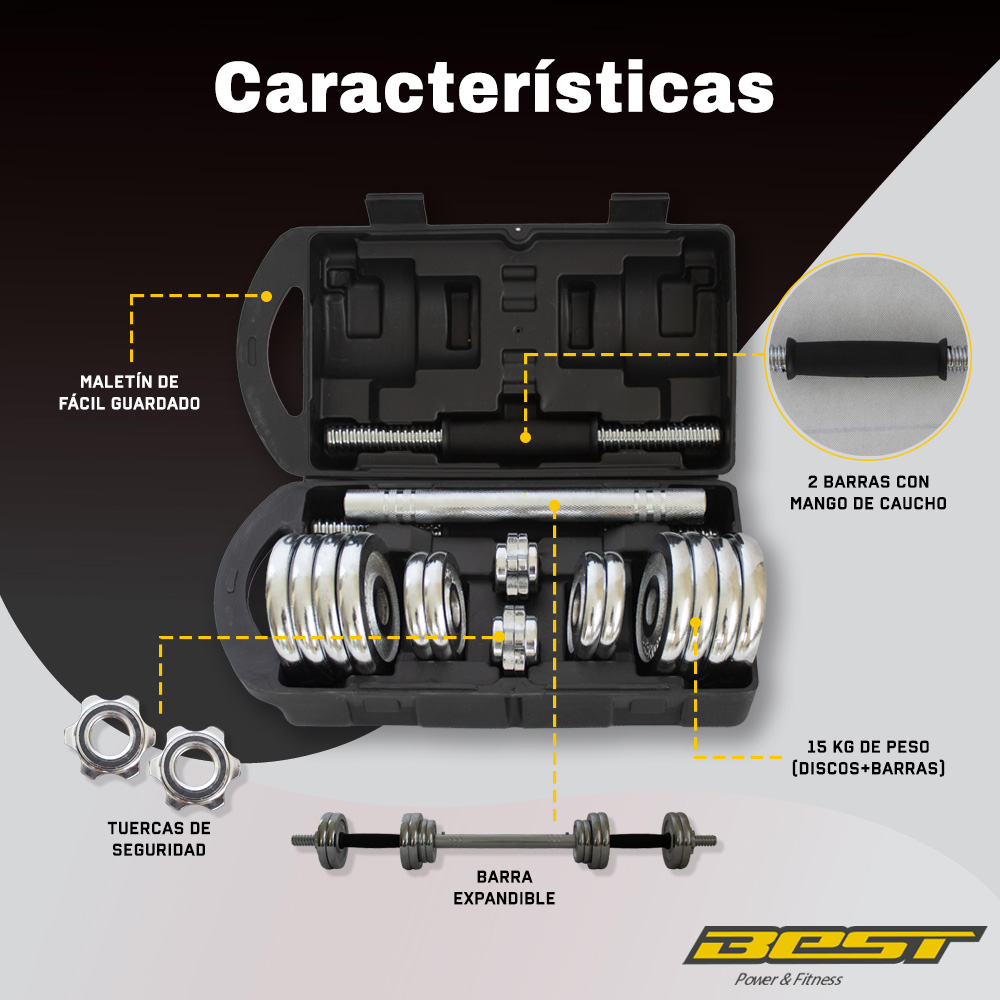 Foto 2 | Set de Mancuernas Ajustables Best con Estuche de Hierro de 15 kg