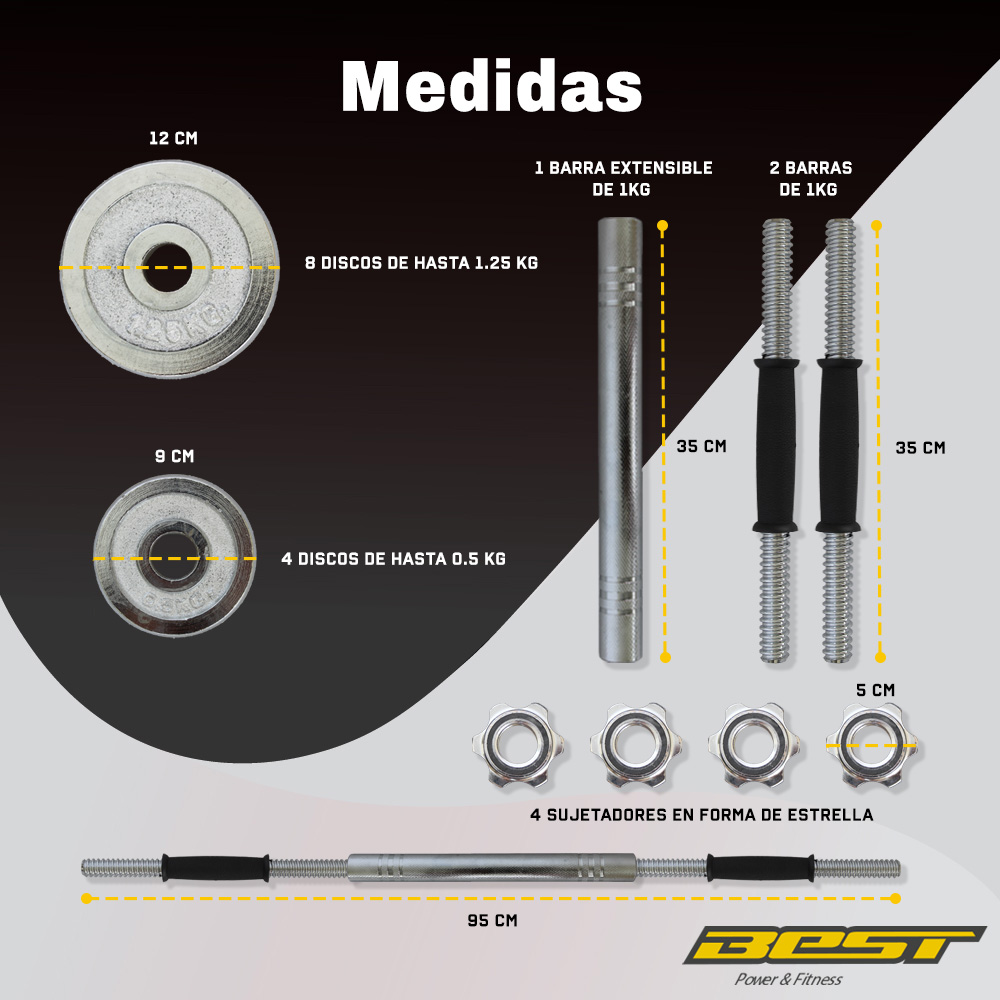 Foto 4 pulgar | Set de Mancuernas Ajustables Best con Estuche de Hierro de 15 kg