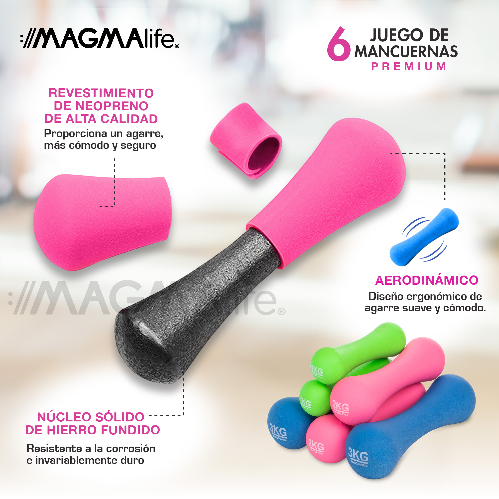 Foto 3 pulgar | Kit 6 Mancuernas, Pesas Con Soporte Ejercicio (12 Kg 26 Lbs)