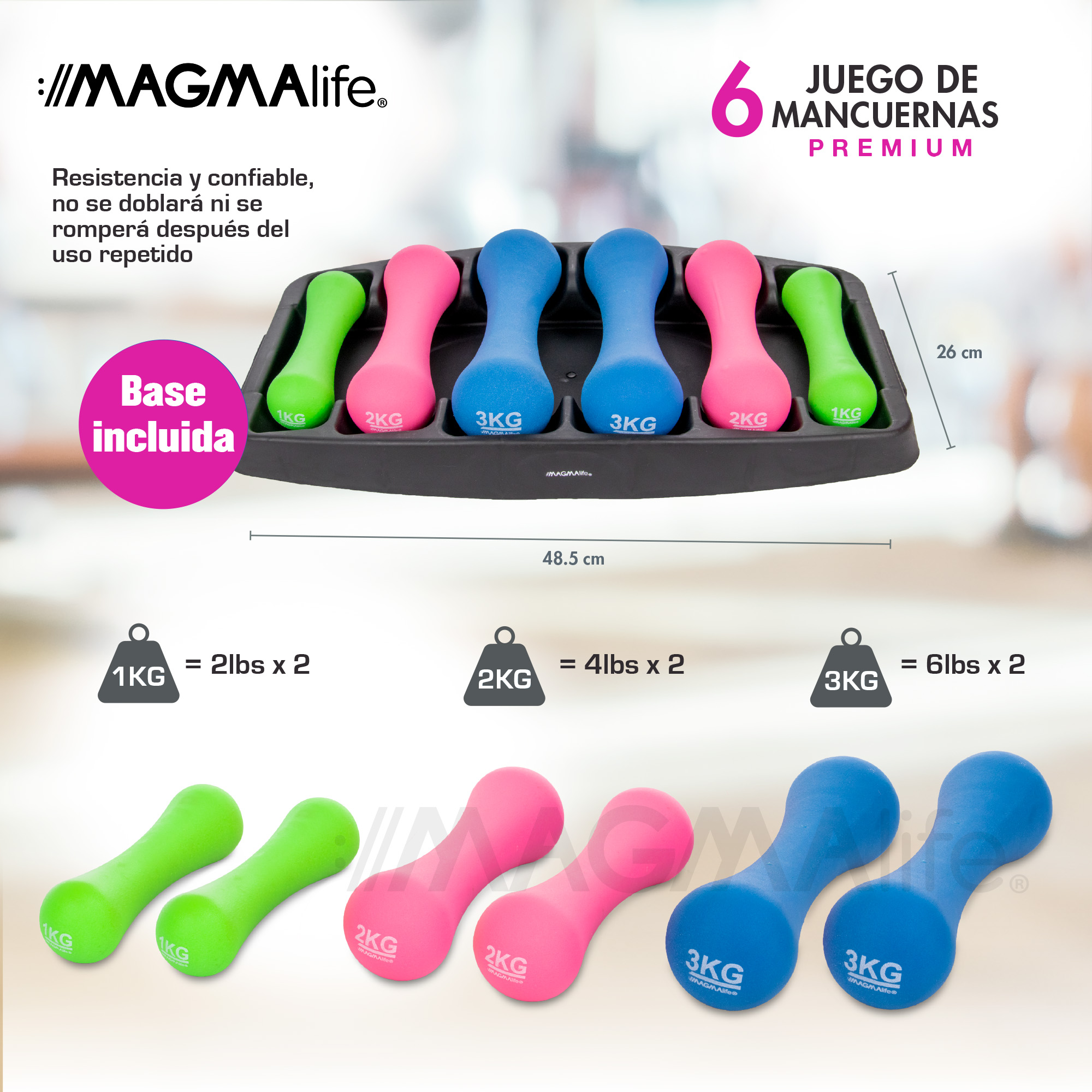 Foto 4 pulgar | Kit 6 Mancuernas, Pesas Con Soporte Ejercicio (12 Kg 26 Lbs)