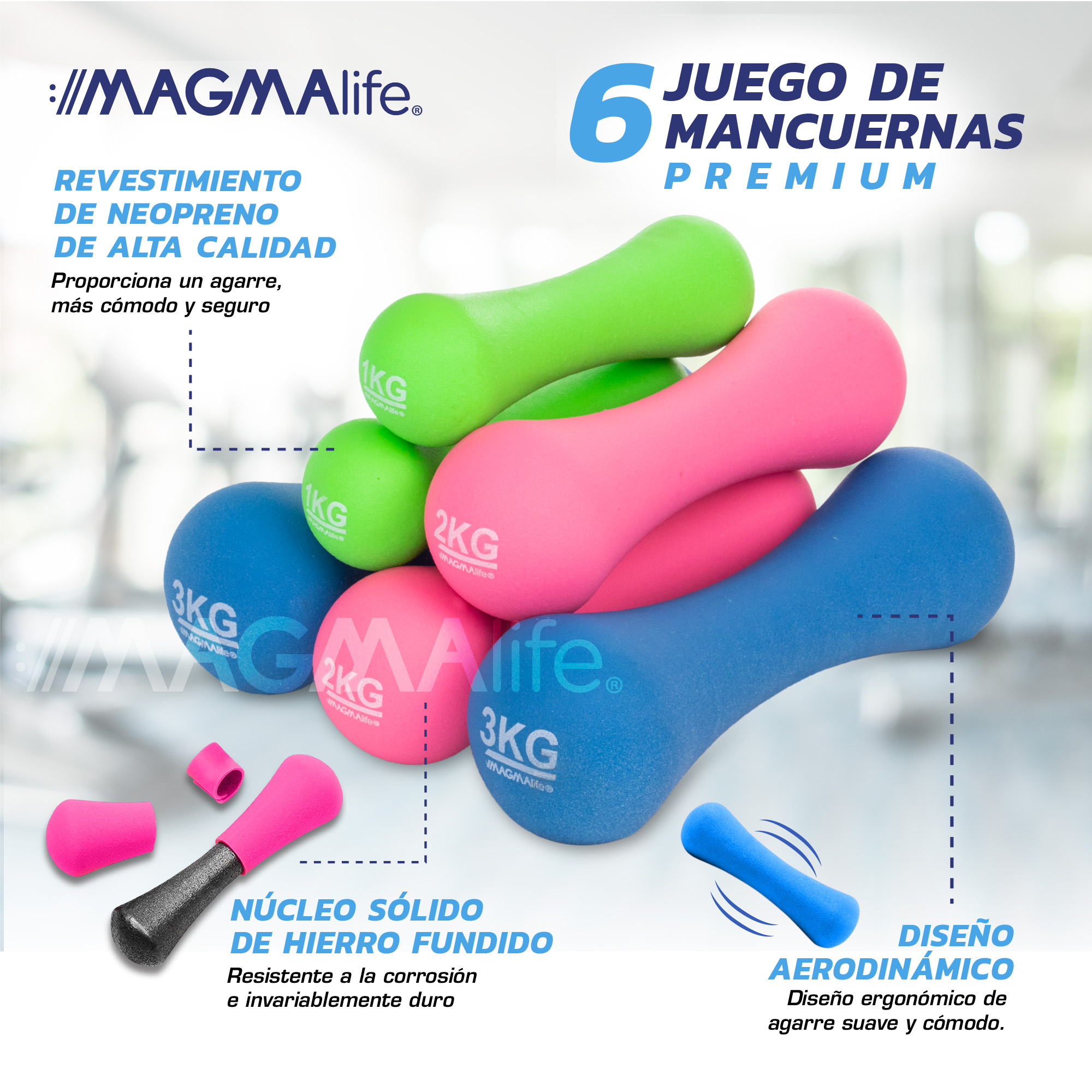 Foto 3 pulgar | 6 Mancuernas Con Soporte, Kit Pesas Ejercicio (12 Kg 26 Lbs)