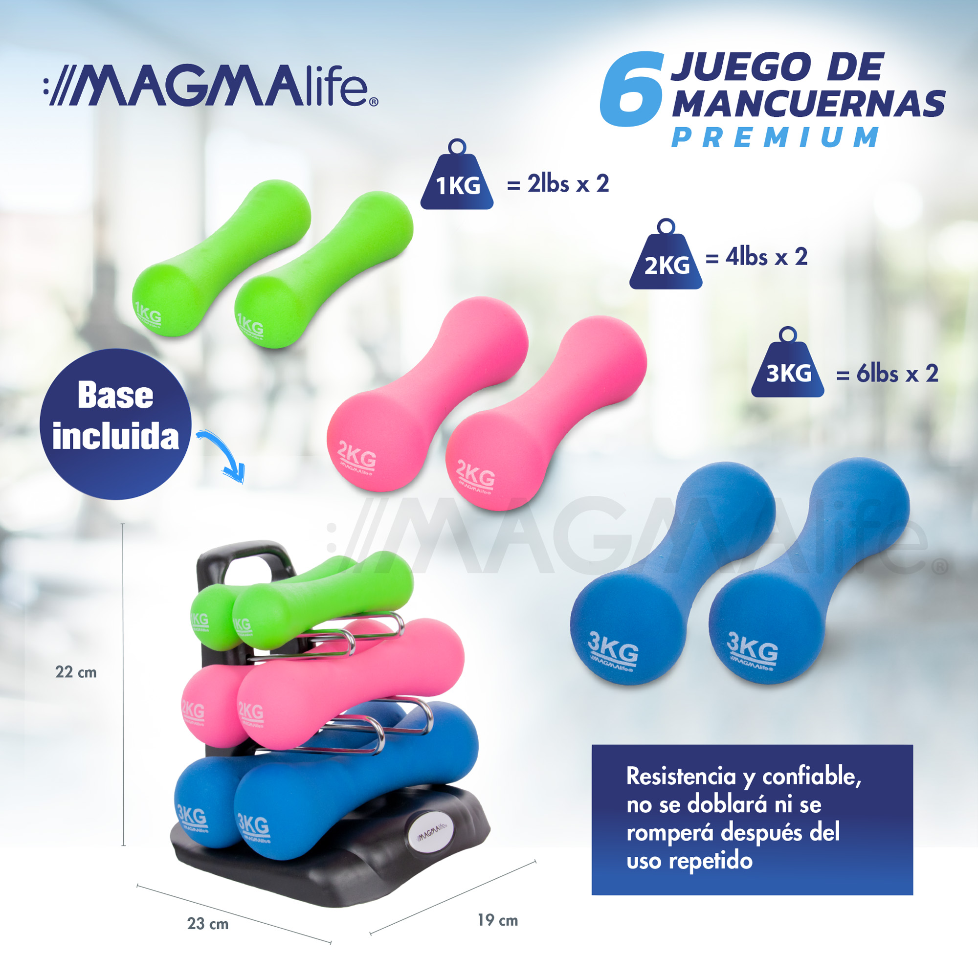 Foto 4 pulgar | 6 Mancuernas Con Soporte, Kit Pesas Ejercicio (12 Kg 26 Lbs)