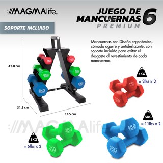 Foto 3 | Set 6 Mancuernas Soporte, Kit Pesas Ejercicio (18 Kg 39 Lbs)