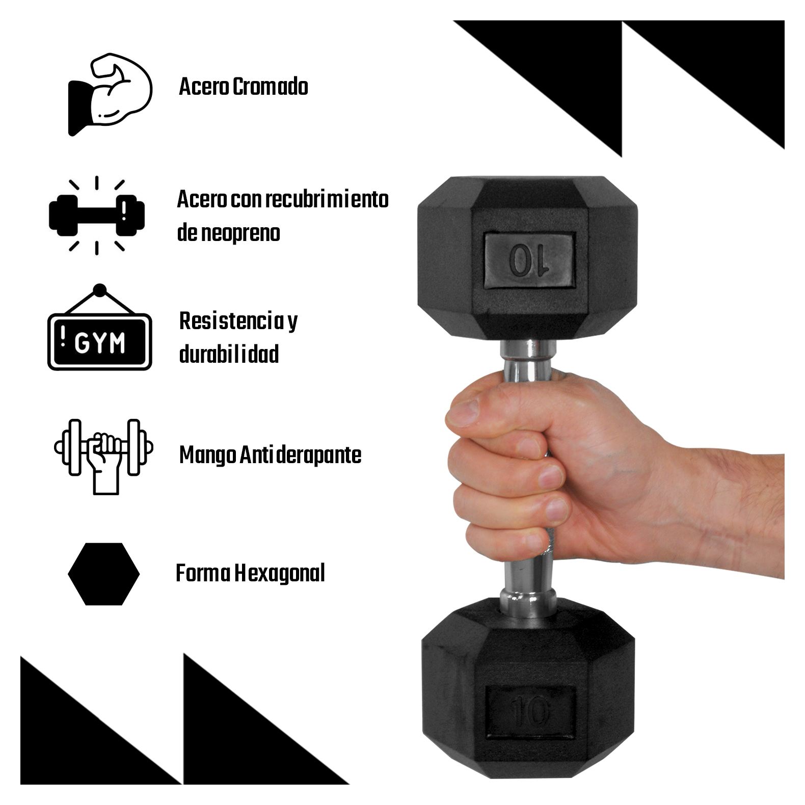 Foto 2 | Set de 2 Mancuernas Hexagonales 10lb c/u 4.5 Kg Fitness Pesas