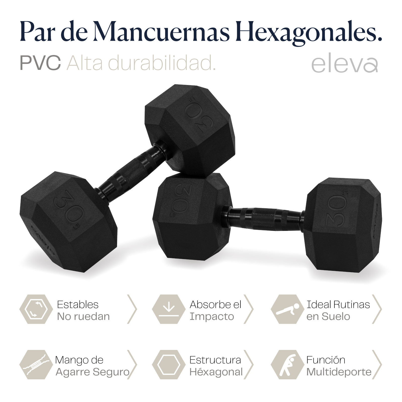 Foto 4 pulgar | Mancuernas Eleva Hexagonal color Negro 30 Lb 2 Piezas