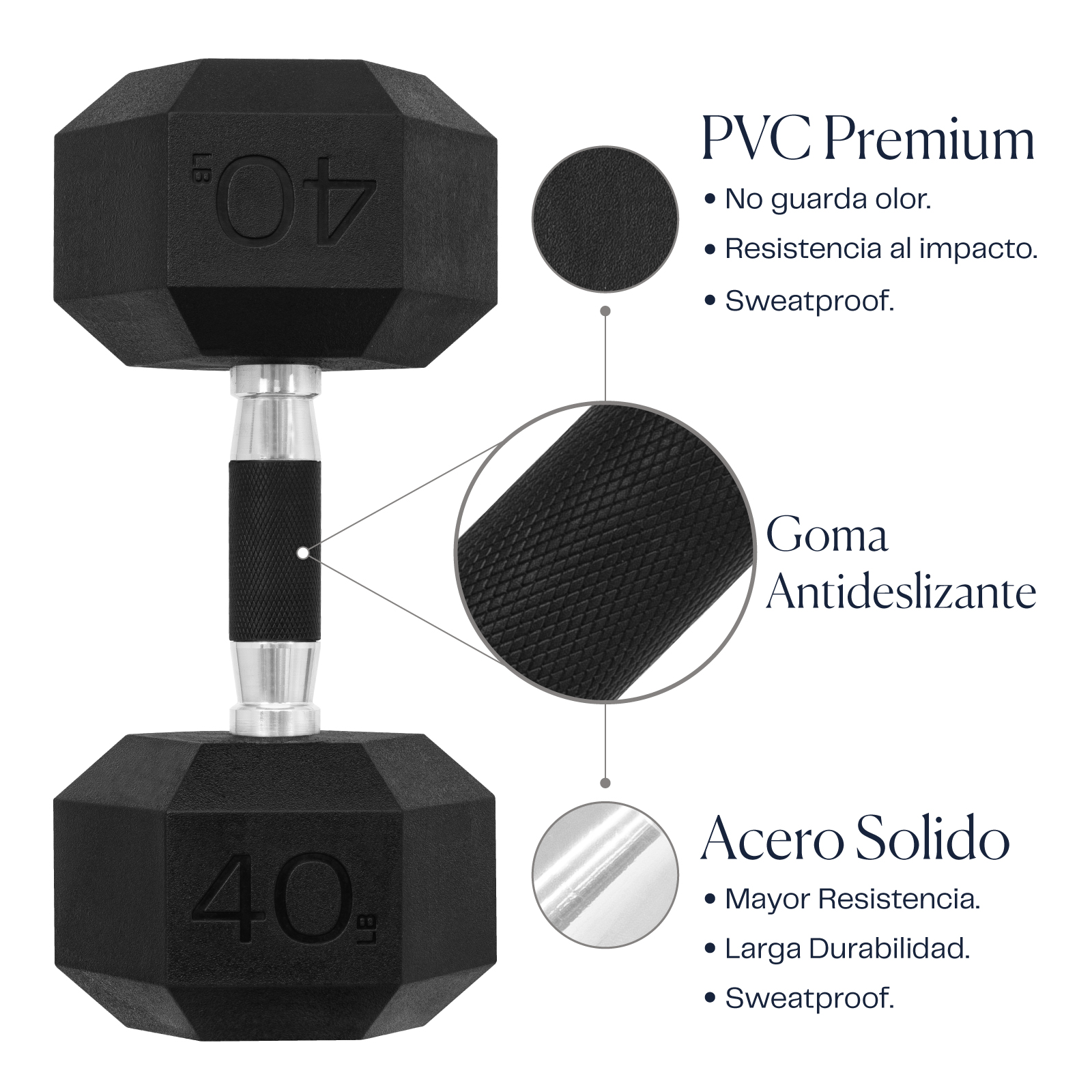 Foto 4 pulgar | Mancuernas Eleva Hexagonal color Plata 40 Lb 2 Piezas