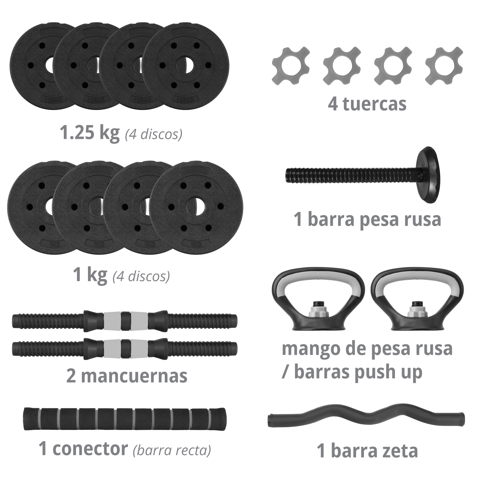 Foto 2 | Set de Mancuernas 8 Discos Intercambiable Pesa Rusa y Barra Recta Altera color Gris