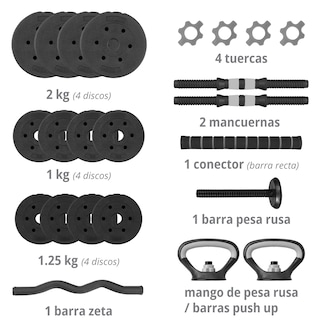 Foto 2 | Set de Mancuernas de 17 Kg 12 Discos Intercambiable Pesa Rusa y Barra Recta Altera color Gris