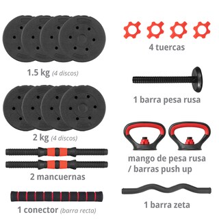 Foto 2 | Set de Mancuernas de 14 Kg 8 Discos Intercambiable Pesa Rusa y Barra Recta Altera color Rojo