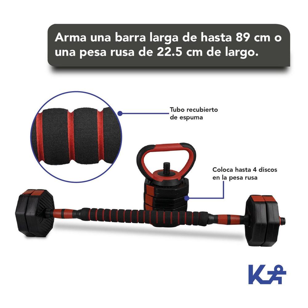 Foto 4 pulgar | Mancuernas KingSports 4 en 1 Kit Entrenamiento Pesa Rusa Barra Recta 10 kg