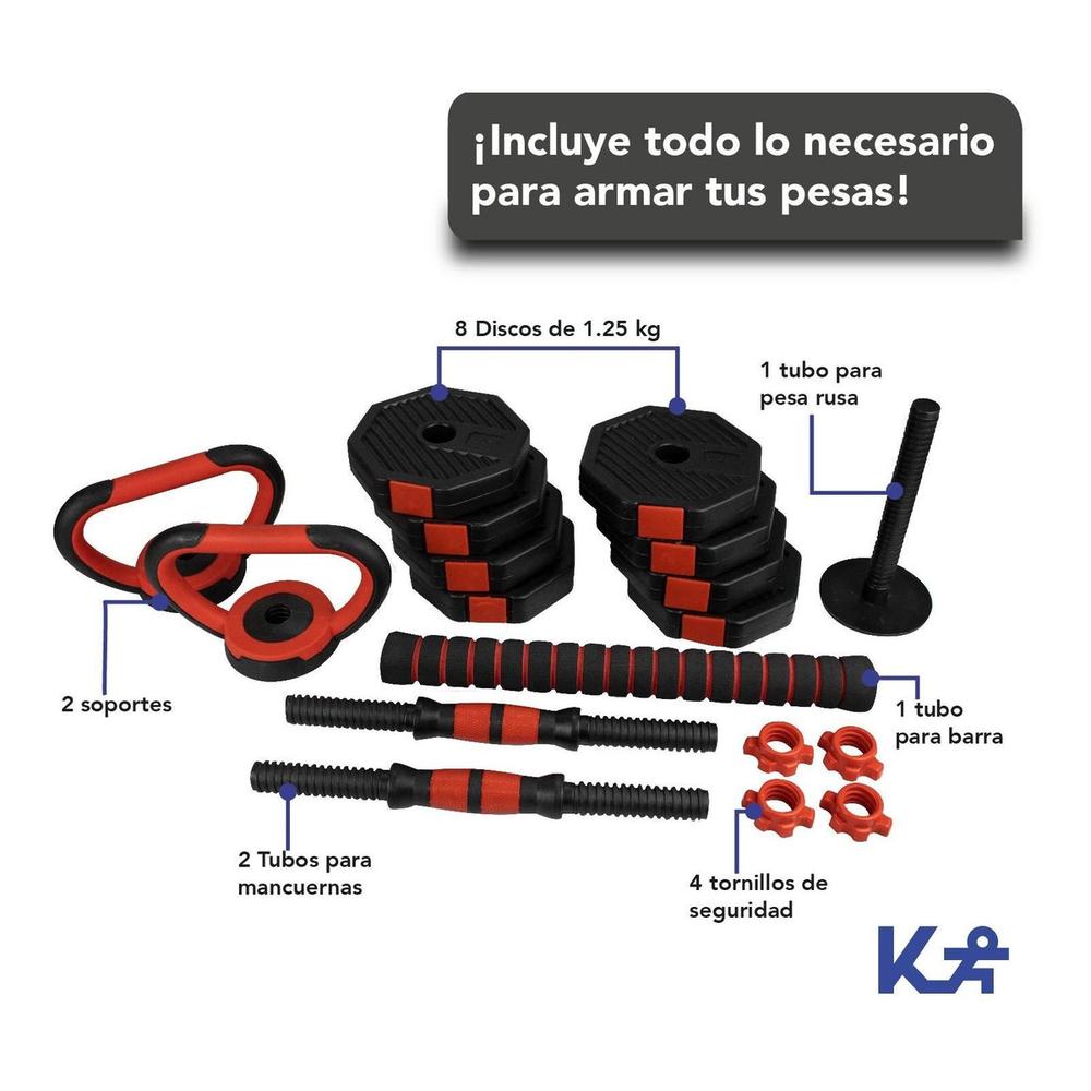 Foto 5 pulgar | Mancuernas KingSports 4 en 1 Kit Entrenamiento Pesa Rusa Barra Recta 10 kg