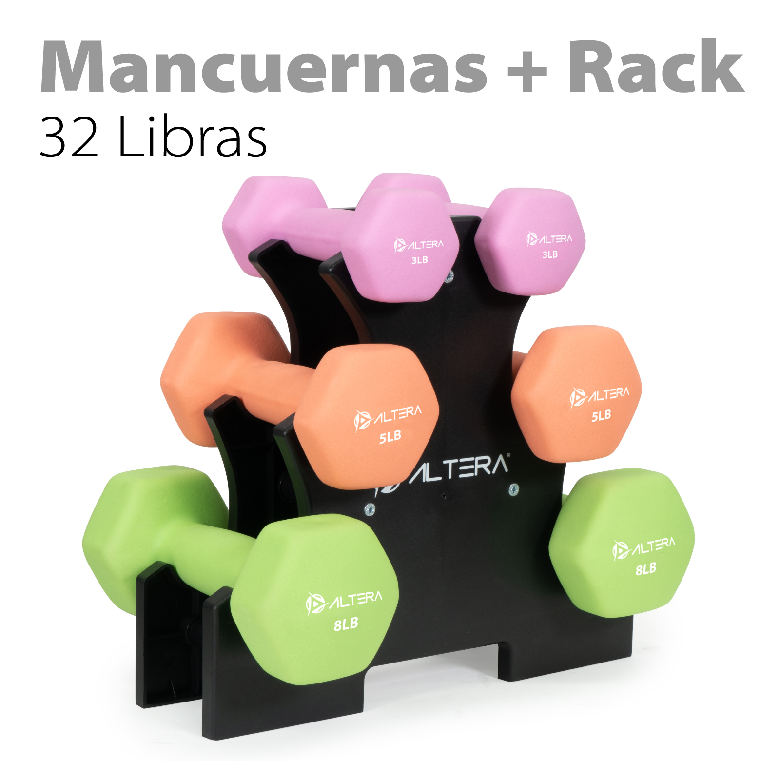 Foto 4 pulgar | Mancuernas + Rack Altera AOS235 Multicolor 7 Piezas